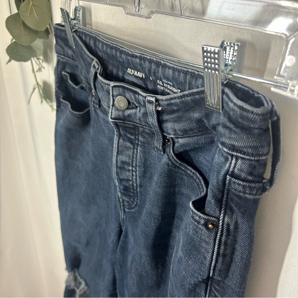 Old Navy | High Rise O.G. Straight Dark Wash Distressed Jeans Women’s Size 6 - Picture 4 of 13